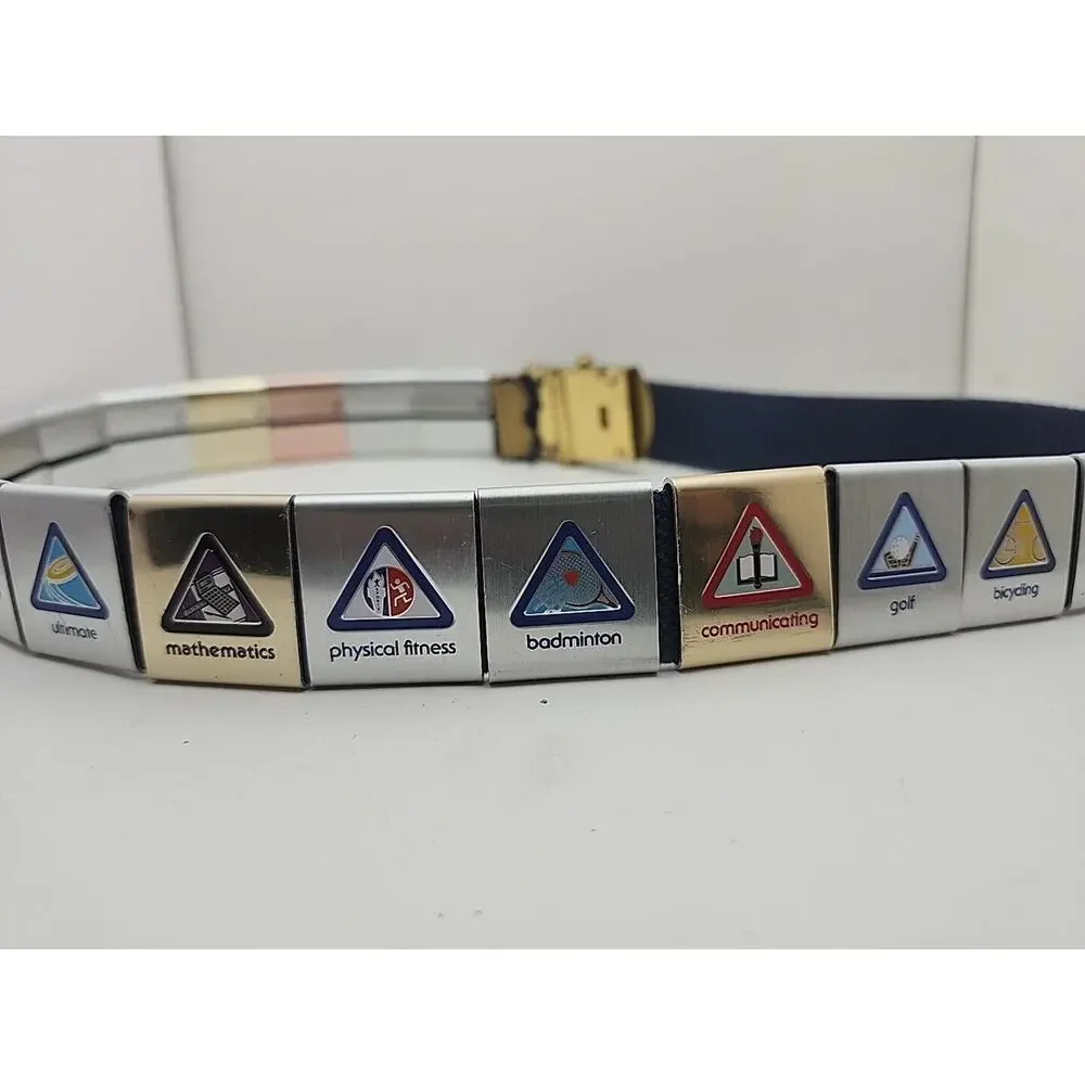 BSA Cub Scout Belt w/ Brass Buckle & 19 Merit Badges Adventure Loop Slides 31 in